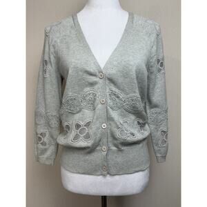 Anthropology Women’s Button Up Cardigan Sweater Gray Cotton Blend NWT Sz M